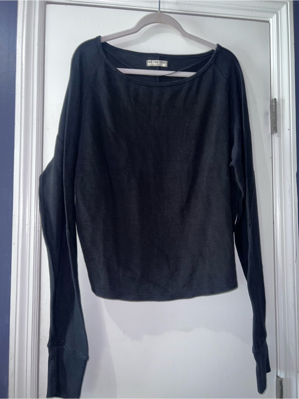 Free People Black Long Sleeve Waffle Knit Top